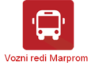Rdeči avtobus, pod njim zapis vozni red Marproma