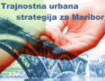 Stari most in za njim sklenjeni roki, zgoraj napis Trajnostna urbana strategija za Maribor
